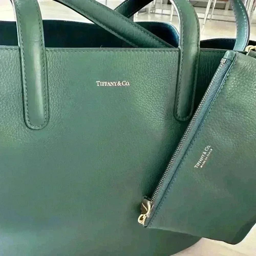Gorgeous emerald green leather + suede authentic Tiffany & Co tote bag - Picture 3 of 3